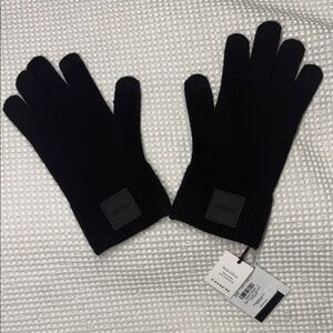 COACH Black 100% Wool Knit Tech Gloves - L/XL